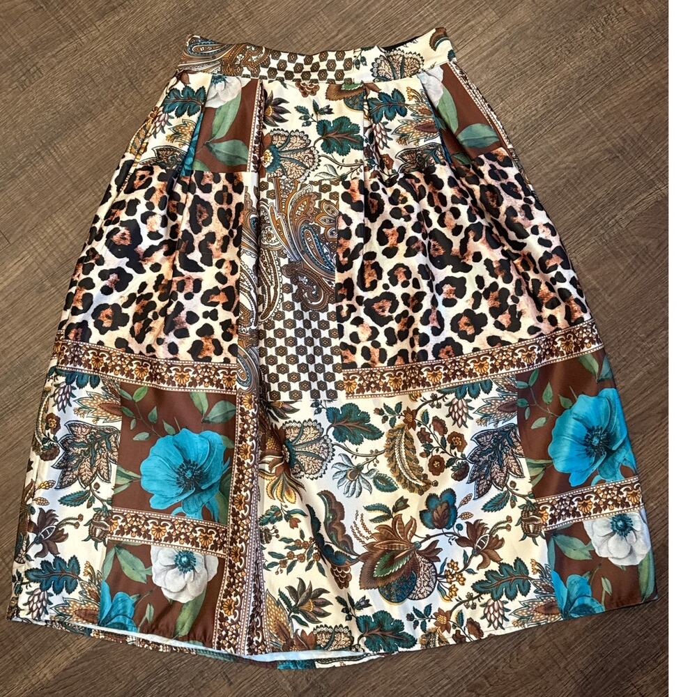 Jelis Jelis Satin High Waisted A-Line Midi Skirt Pull on Elastic NWT Sz M